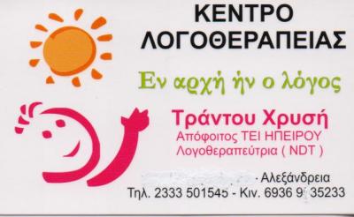 ΚΕΝΤΡΟ ΛΟΓΟΘΕΡΑΠΕΙΑΣ ΛΟΓΟΘΕΡΑΠΕΥΤΡΙΑ ΕΥΛΟΓΟΣ ΚΑΙ ΠΡΑΞΙΣ ΑΛΕΞΑΝΔΡΕΙΑ ΗΜΑΘΙΑ ΤΡΑΝΤΟΥ ΧΡΥΣΗ